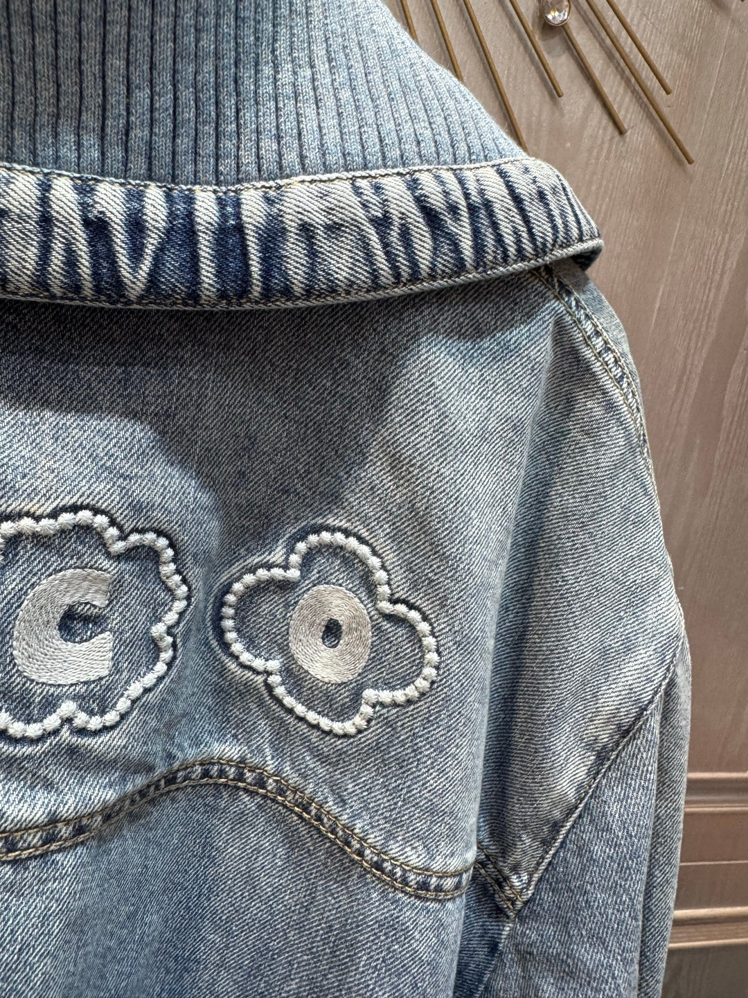 Cha 25fw Blue denim embroidered short jacket