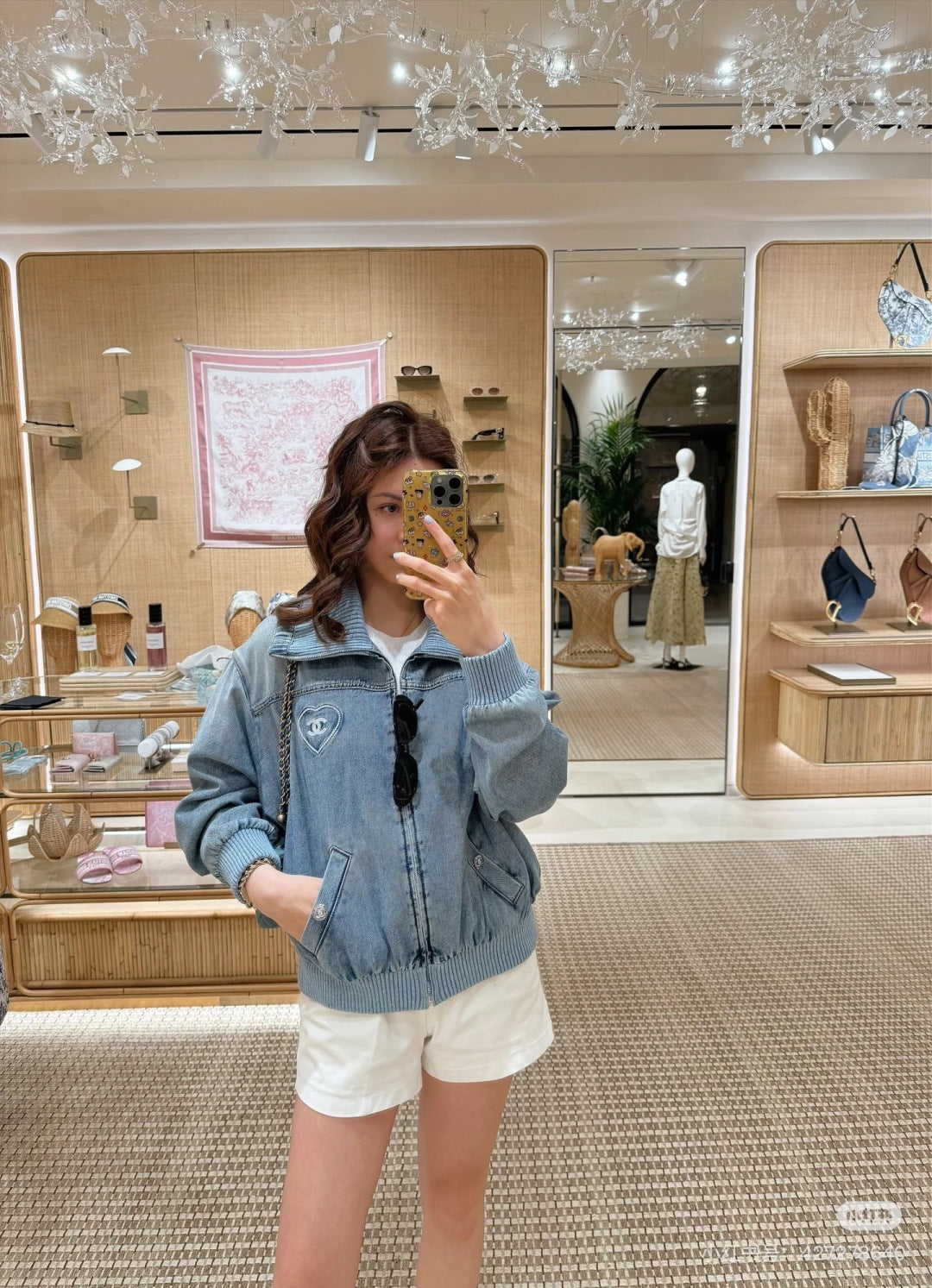 Cha 25fw Blue denim embroidered short jacket