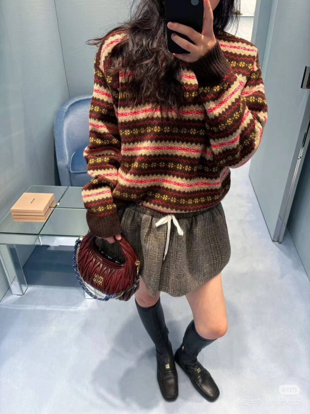 Mu 25fw Snowflake contrasting knitted sweater set