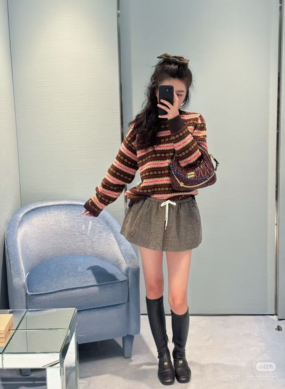 Mu 25fw Snowflake contrasting knitted sweater set