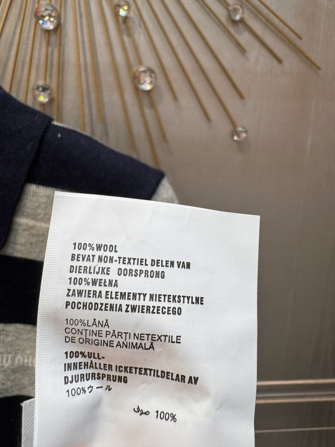 Mu 25fw Long sleeved knitted shirt with navy blue and grey patchwork