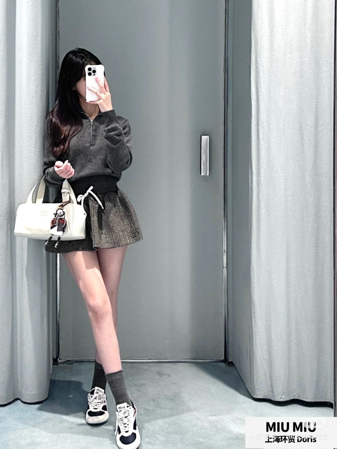 Mu 25fw Grey long sleeved sweater knitted sweater