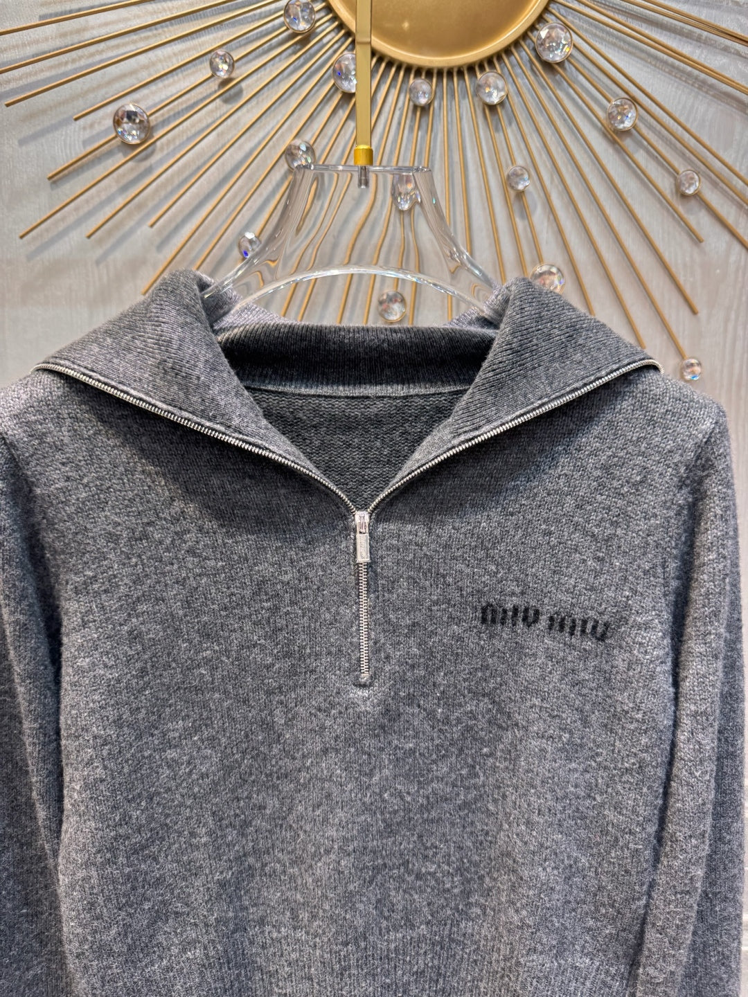 Mu 25fw Grey long sleeved sweater knitted sweater