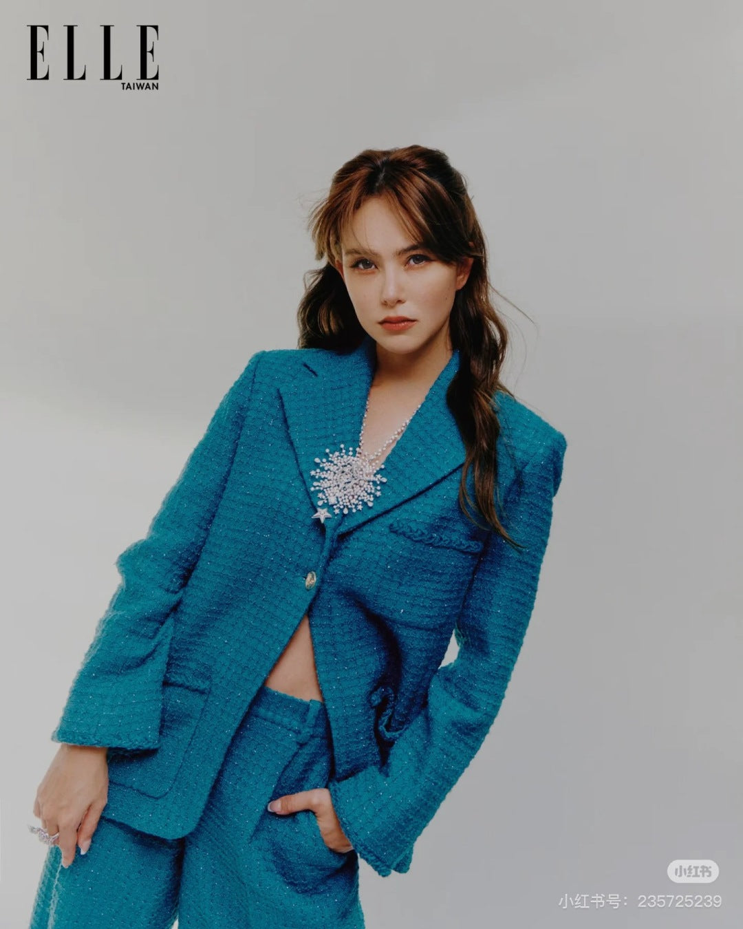 Che 25fw Coarse woolen peacock green suit set