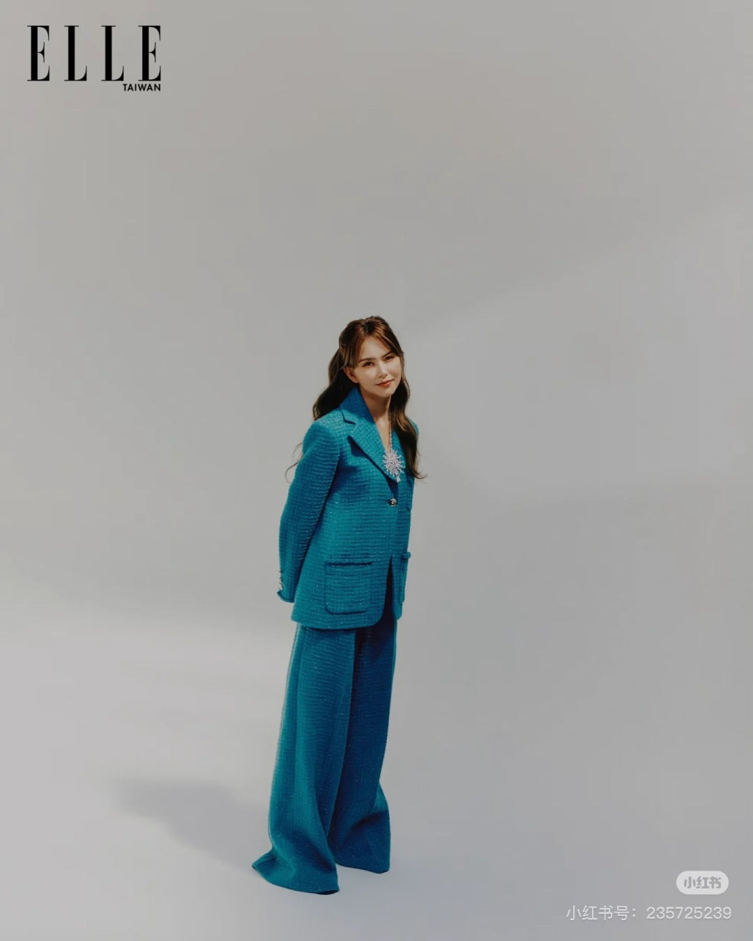 Che 25fw Coarse woolen peacock green suit set