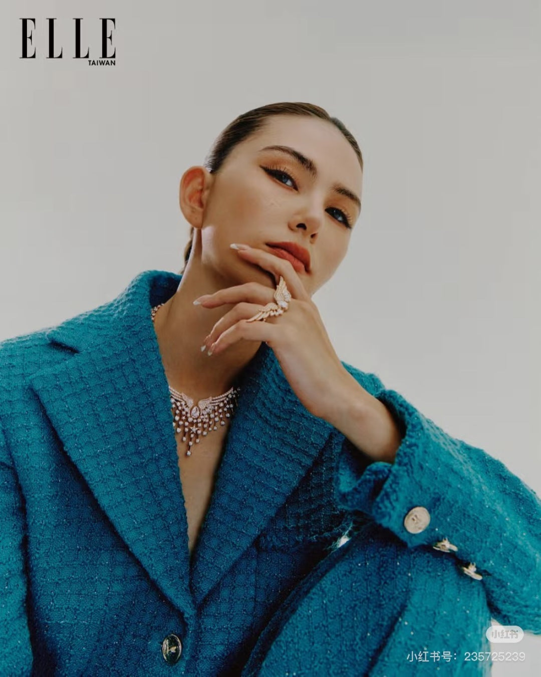 Che 25fw Coarse woolen peacock green suit set