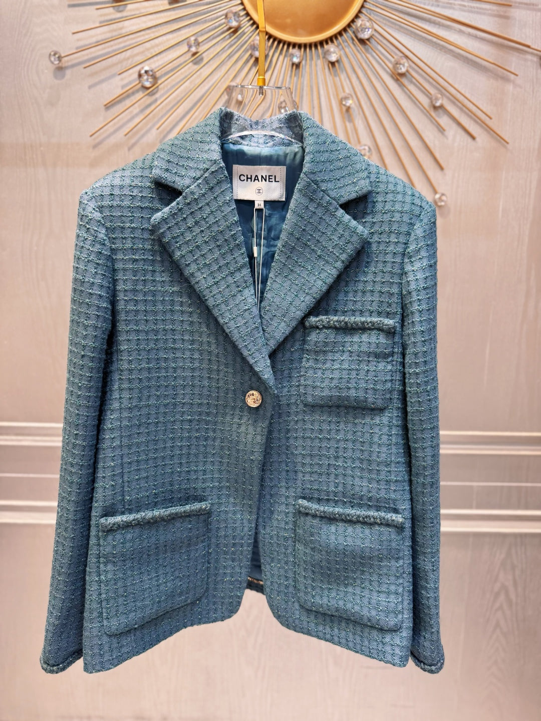 Che 25fw Coarse woolen peacock green suit set