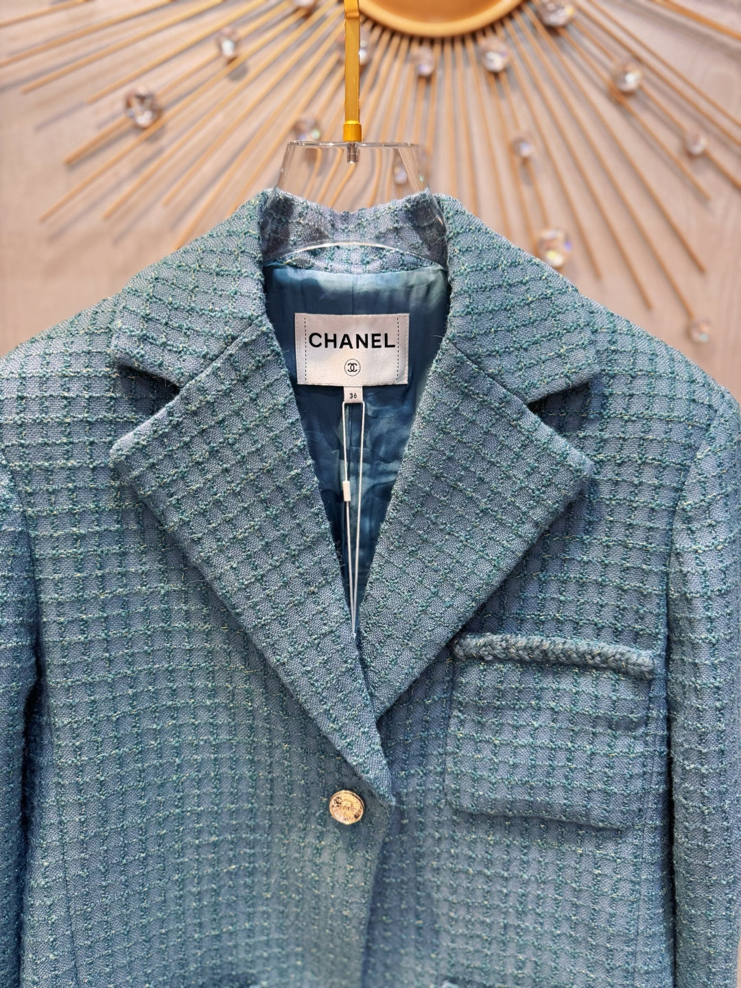 Che 25fw Coarse woolen peacock green suit set