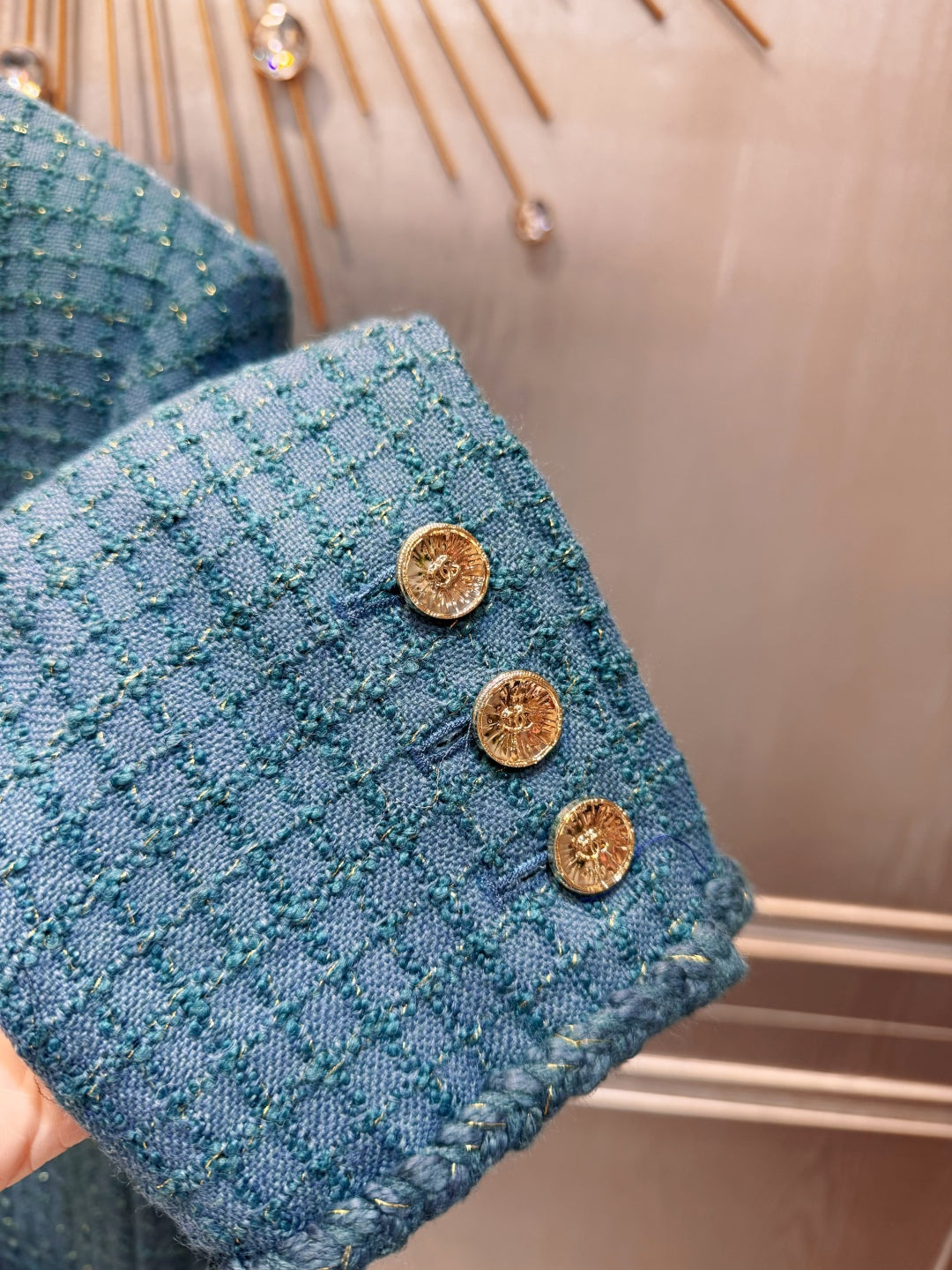 Che 25fw Coarse woolen peacock green suit set