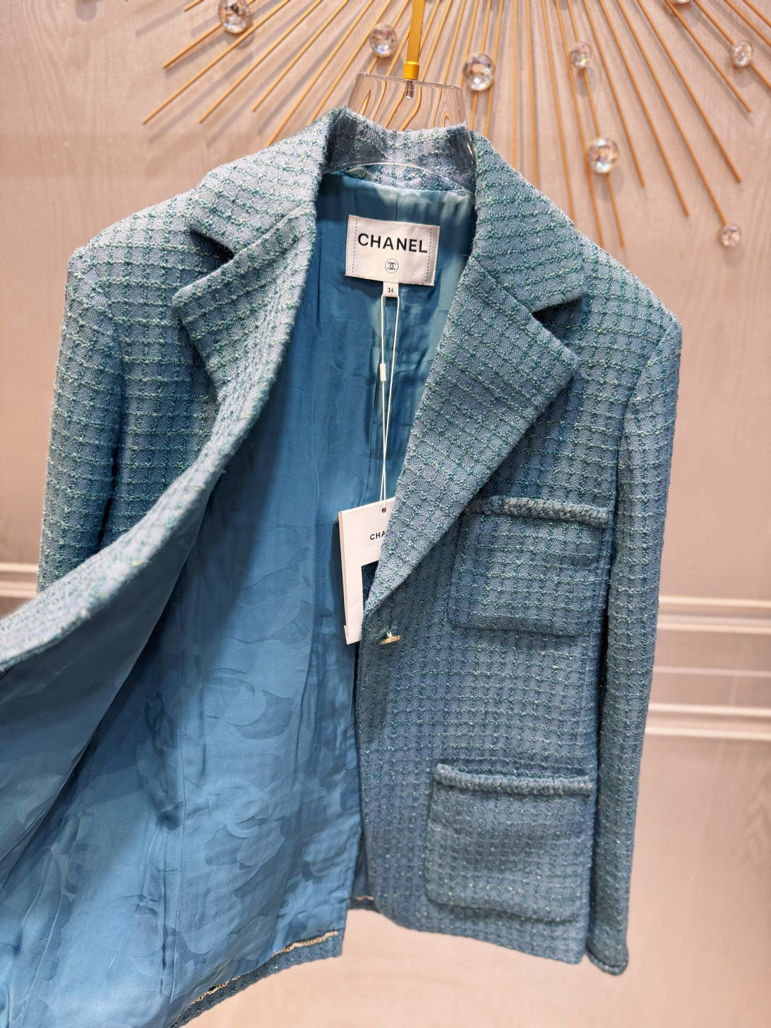 Che 25fw Coarse woolen peacock green suit set