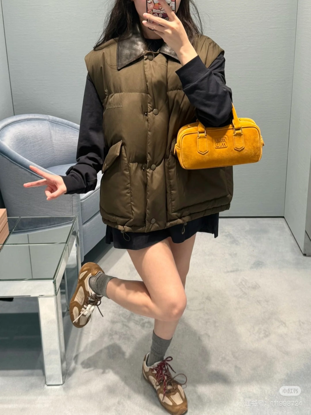 Mu 25fw Down vest olive green