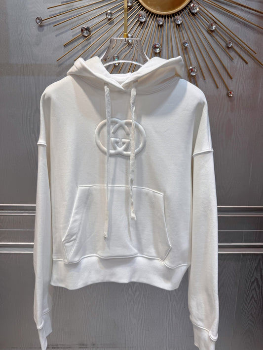 Gq 25fw White hooded sweatshirt