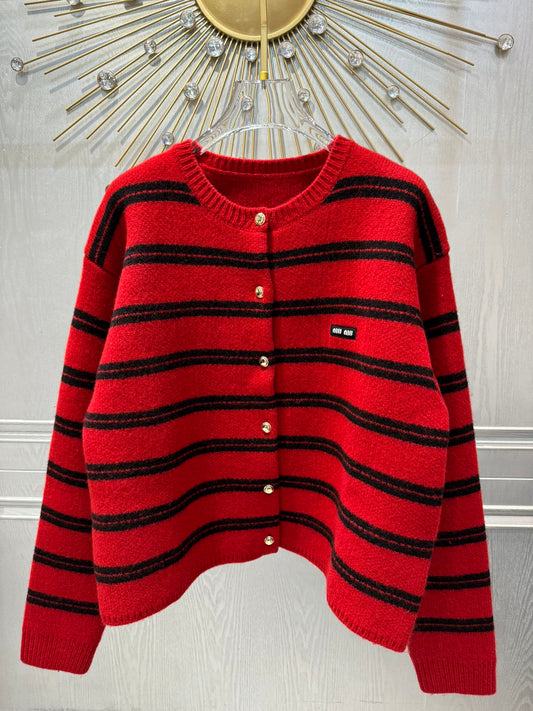 Mu 25fw Red striped knitted sweater