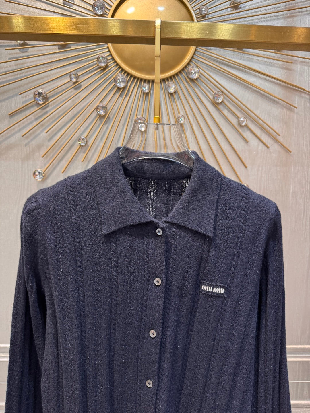 Mu 25fw Blue hollow knitted sweater