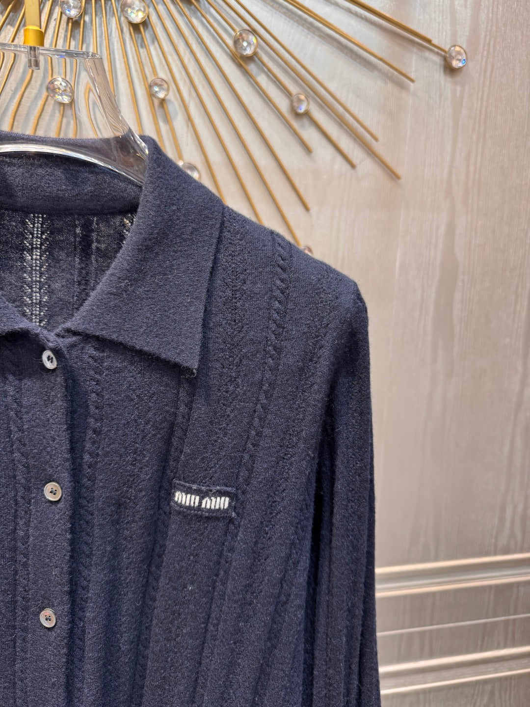 Mu 25fw Blue hollow knitted sweater