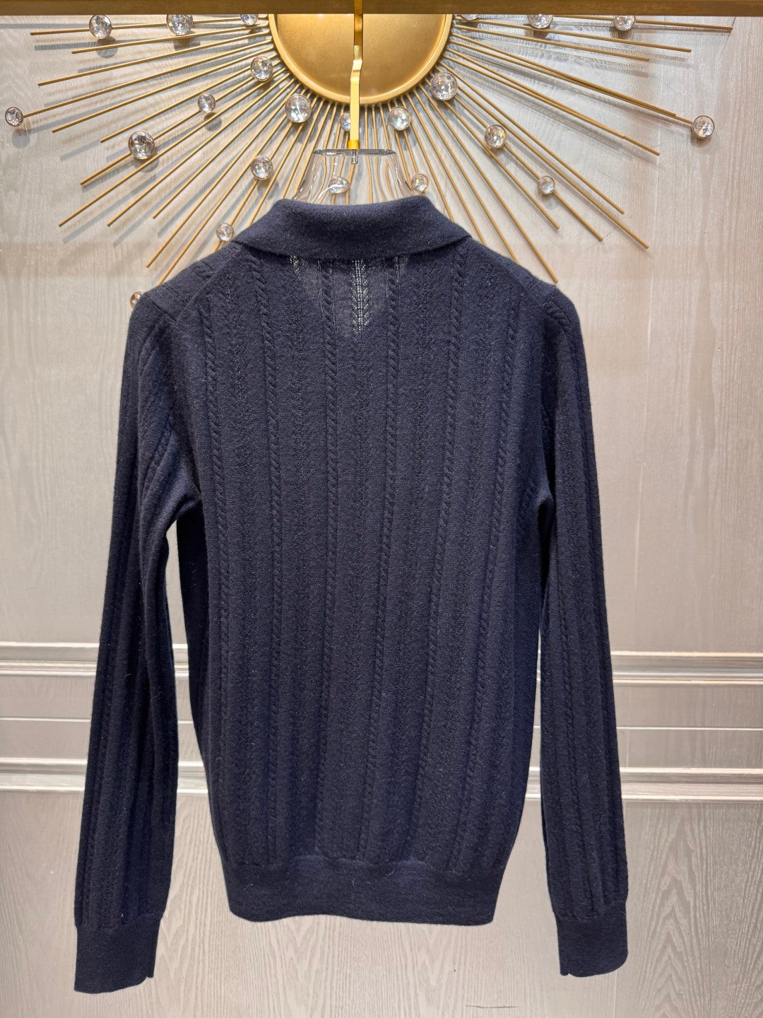 Mu 25fw Blue hollow knitted sweater