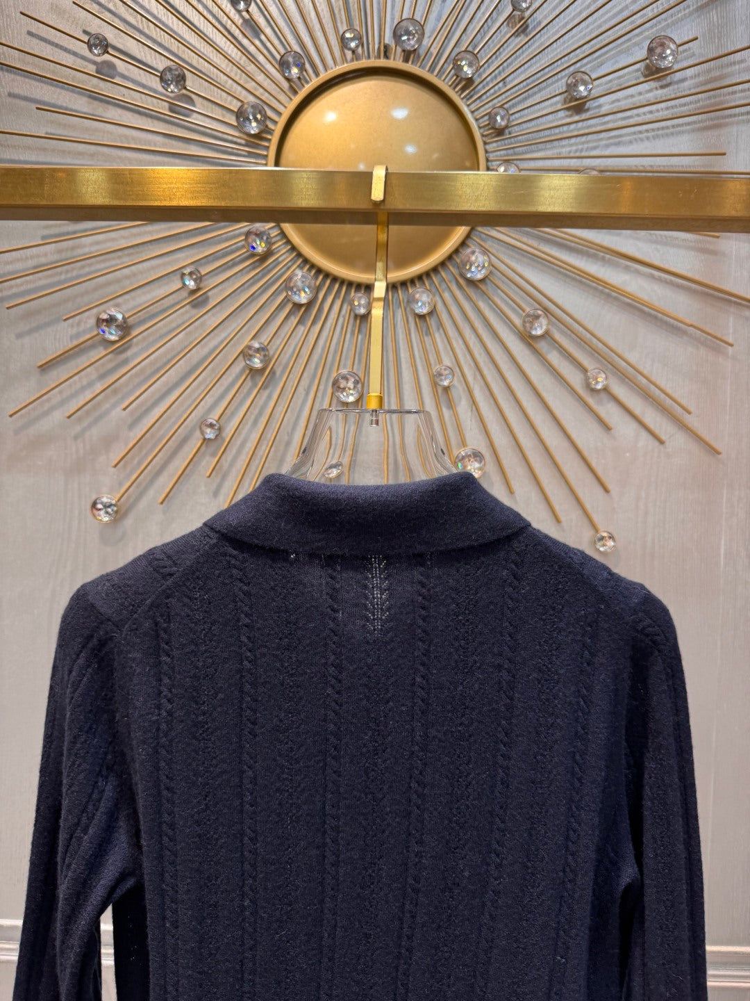 Mu 25fw Blue hollow knitted sweater