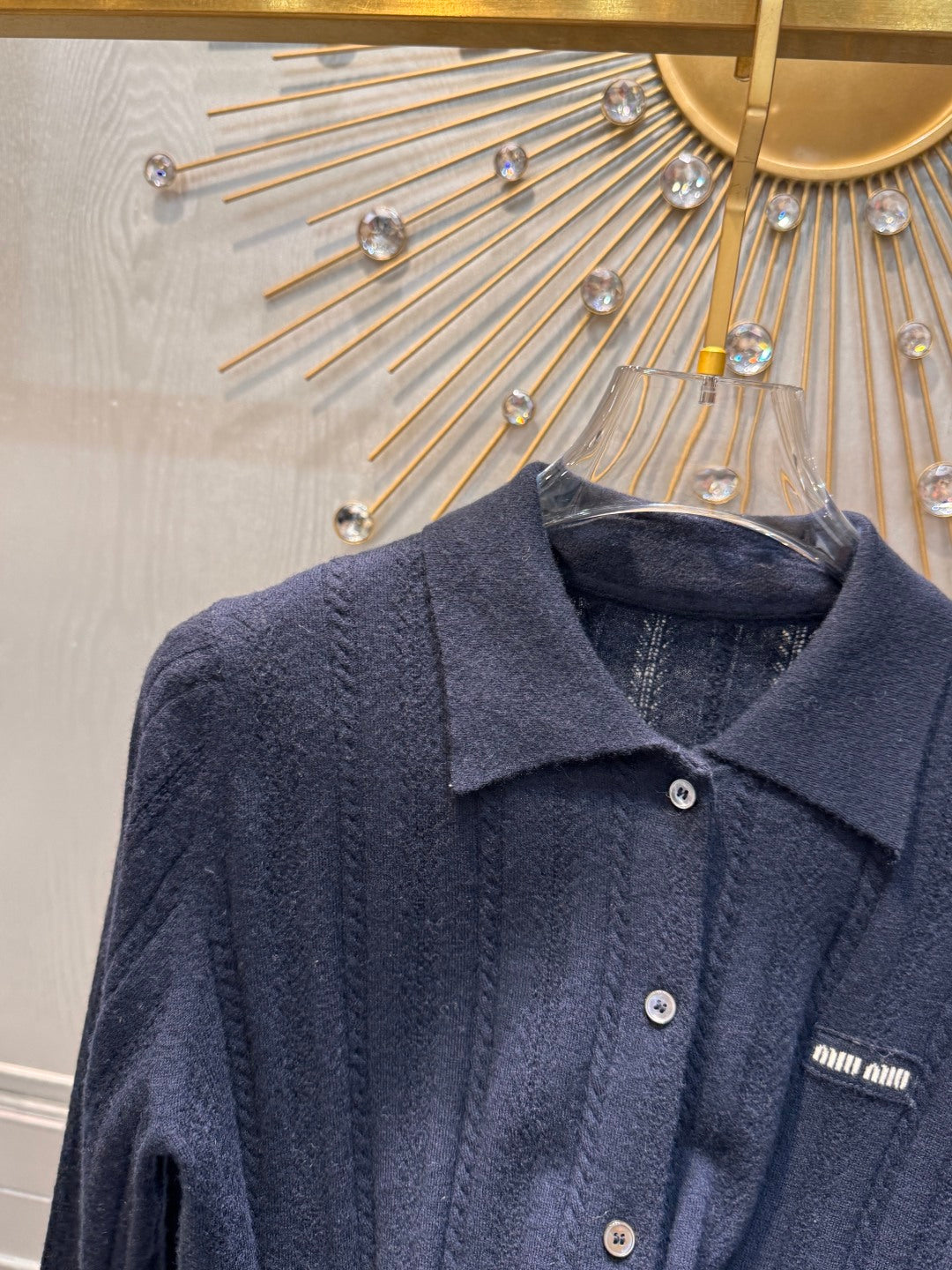 Mu 25fw Blue hollow knitted sweater