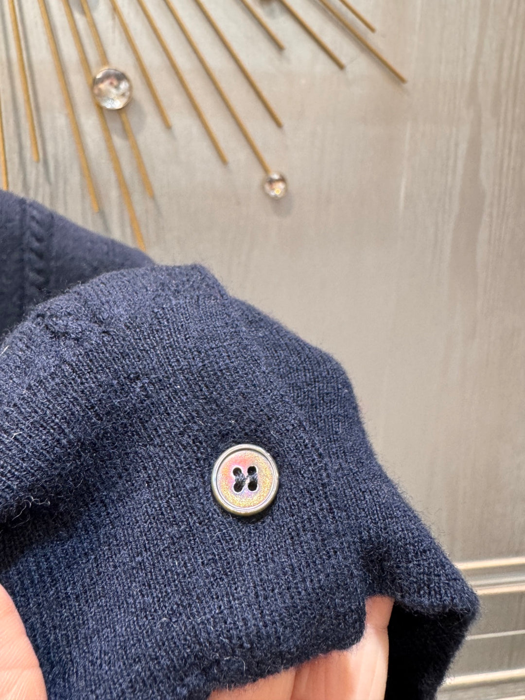 Mu 25fw Blue hollow knitted sweater