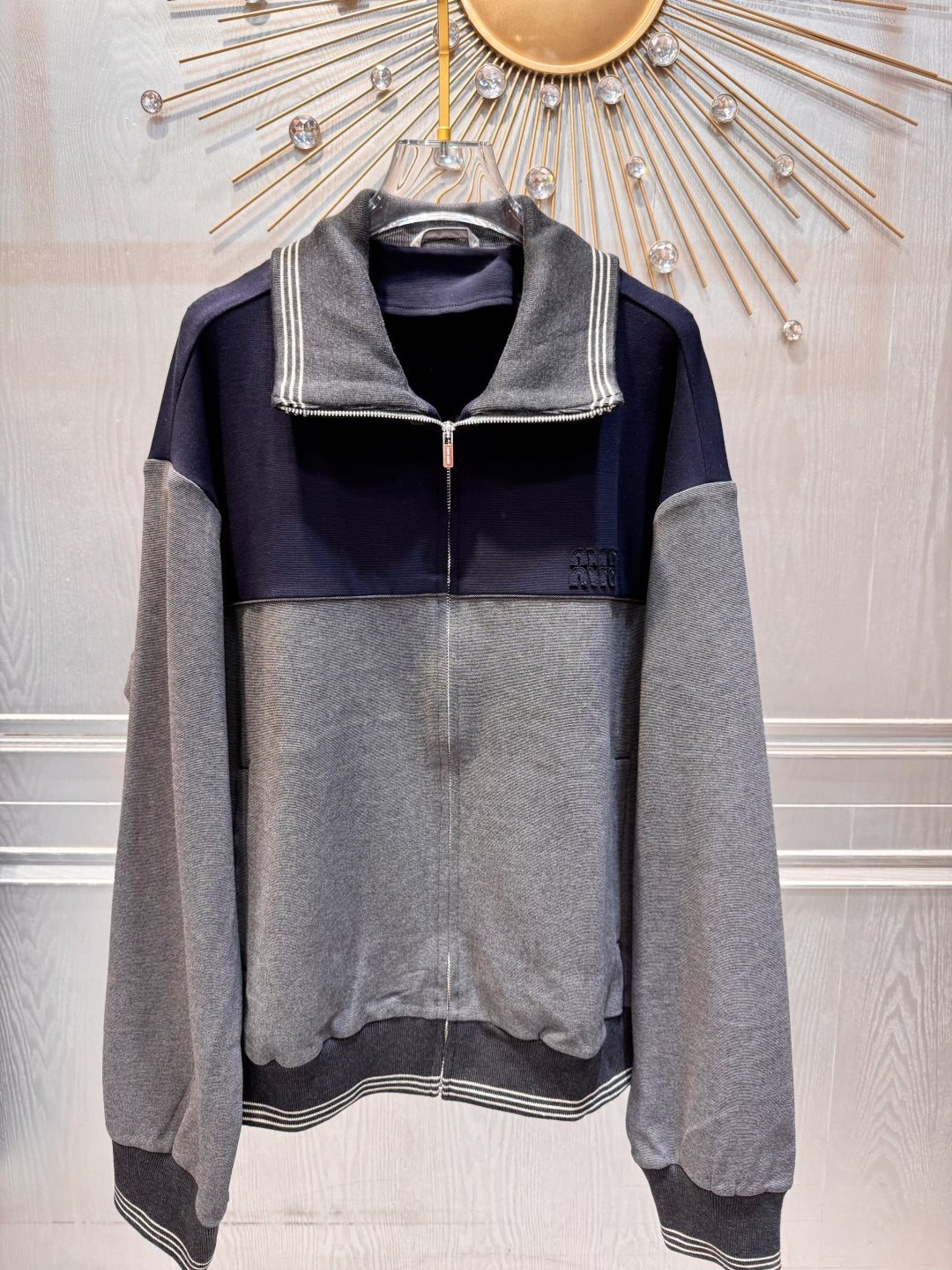 Mu 25fw Color blocking zipper knitted jacket