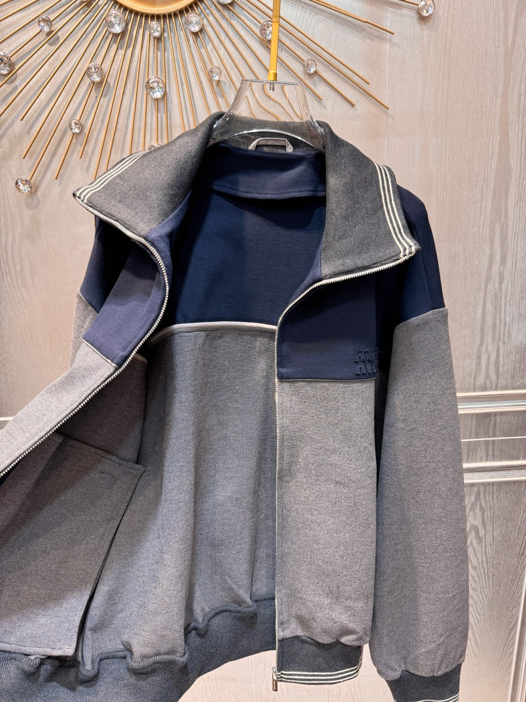 Mu 25fw Color blocking zipper knitted jacket