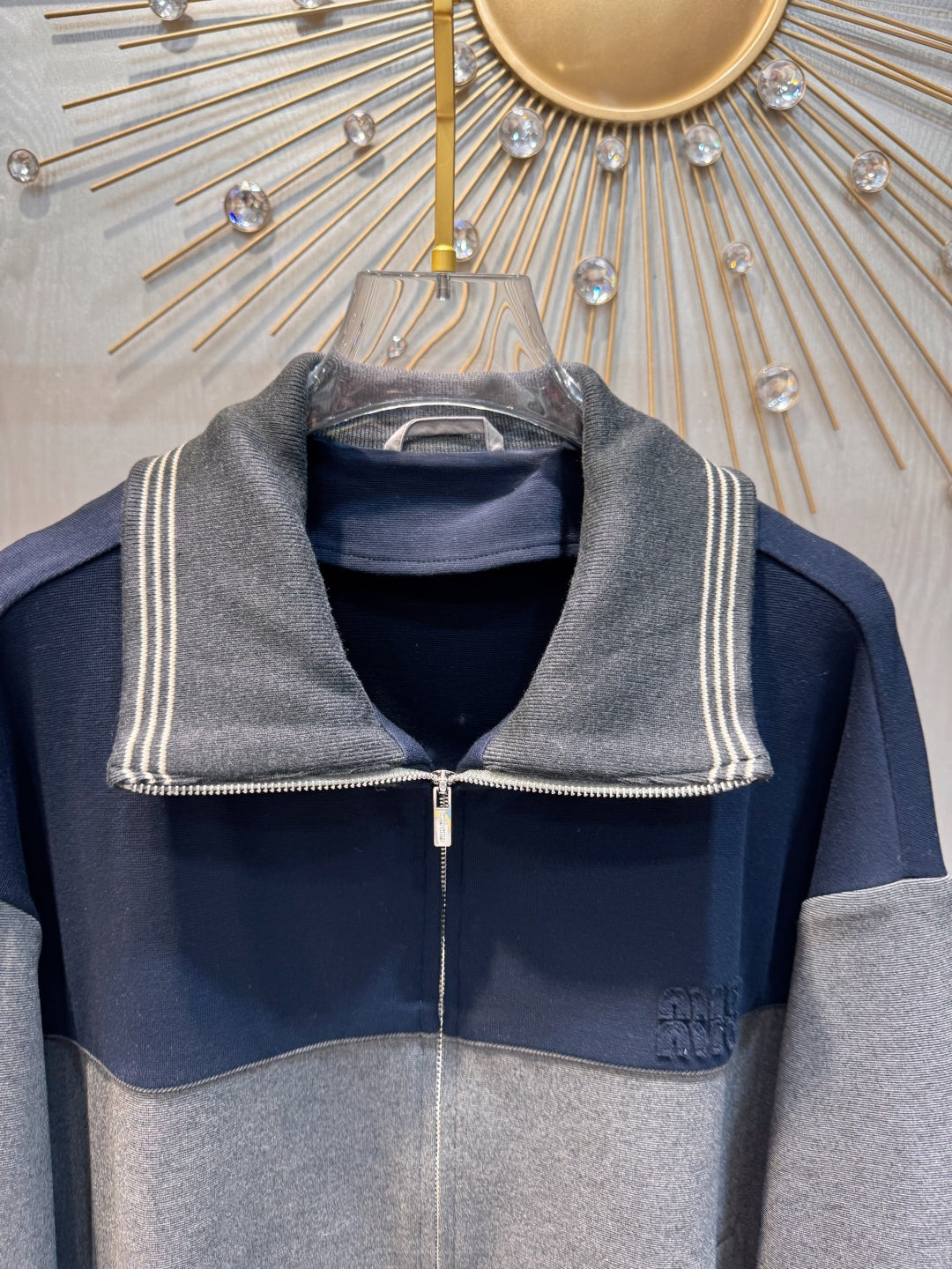 Mu 25fw Color blocking zipper knitted jacket