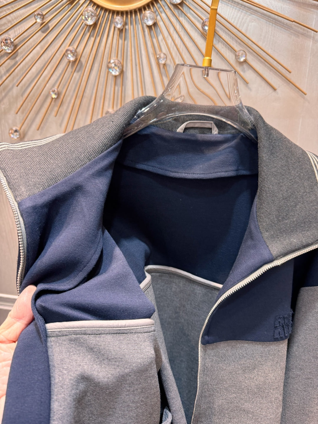 Mu 25fw Color blocking zipper knitted jacket