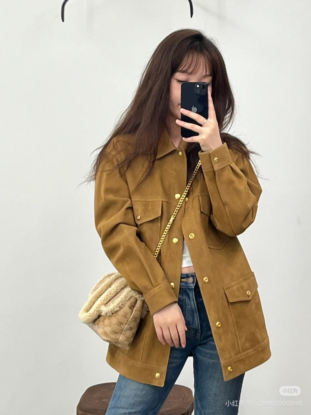 Cel 25fw Western style suede leather jacket