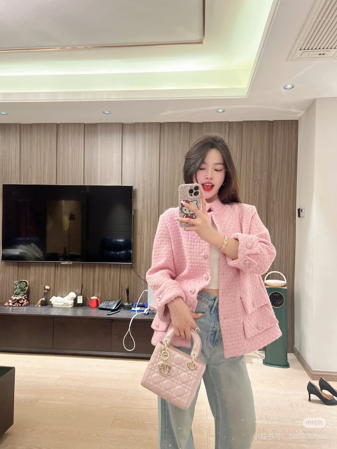 Che 25fw Light pink stand up collar jacket