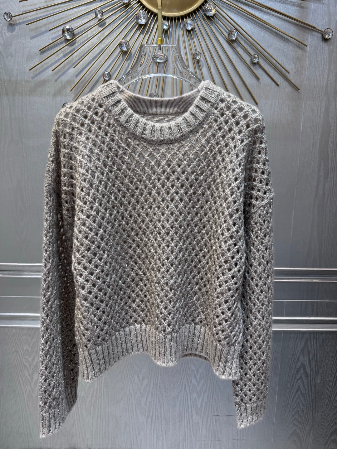 Bcc 25 Grey round neck hollow knit sweater