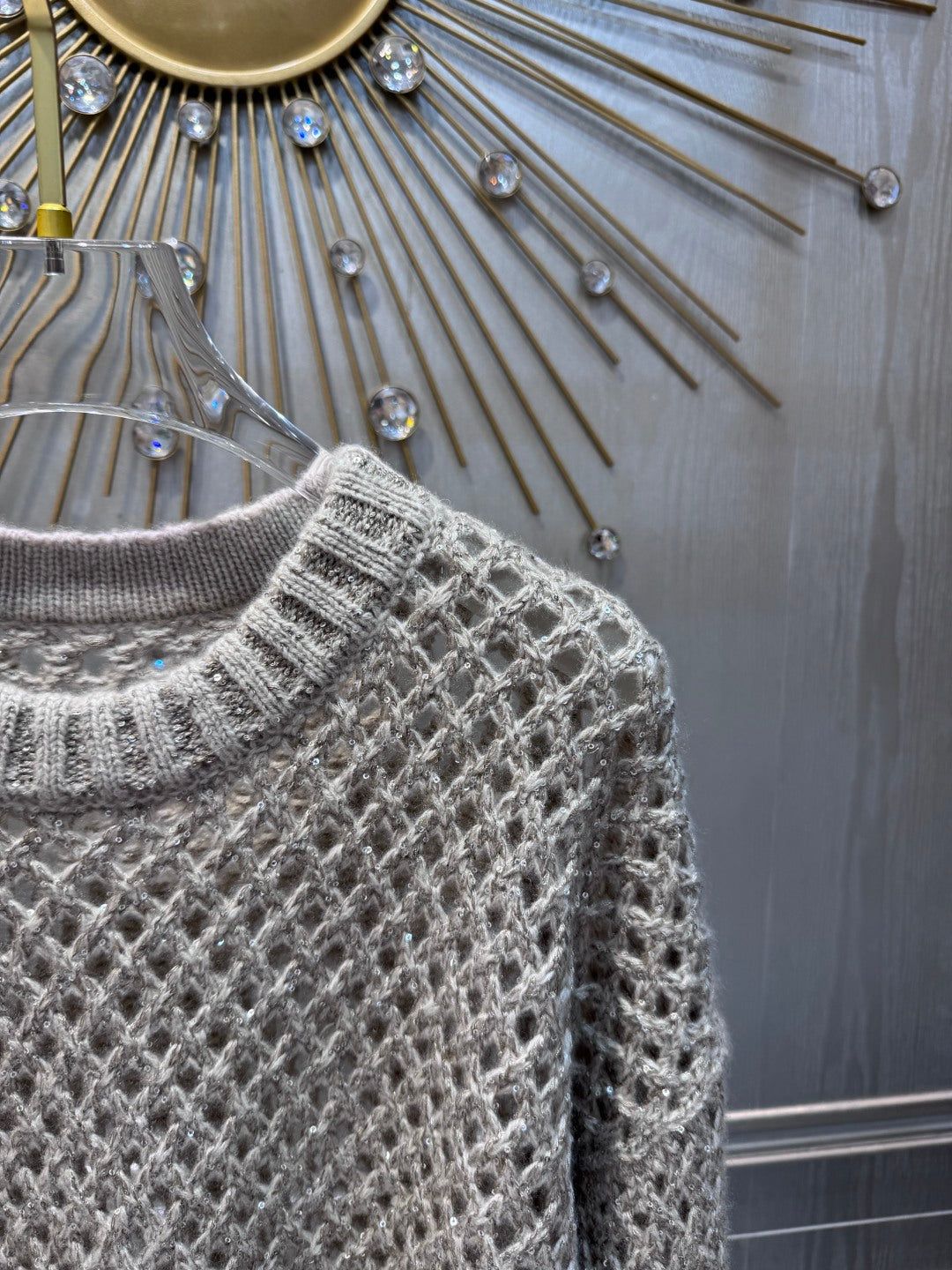 Bcc 25 Grey round neck hollow knit sweater