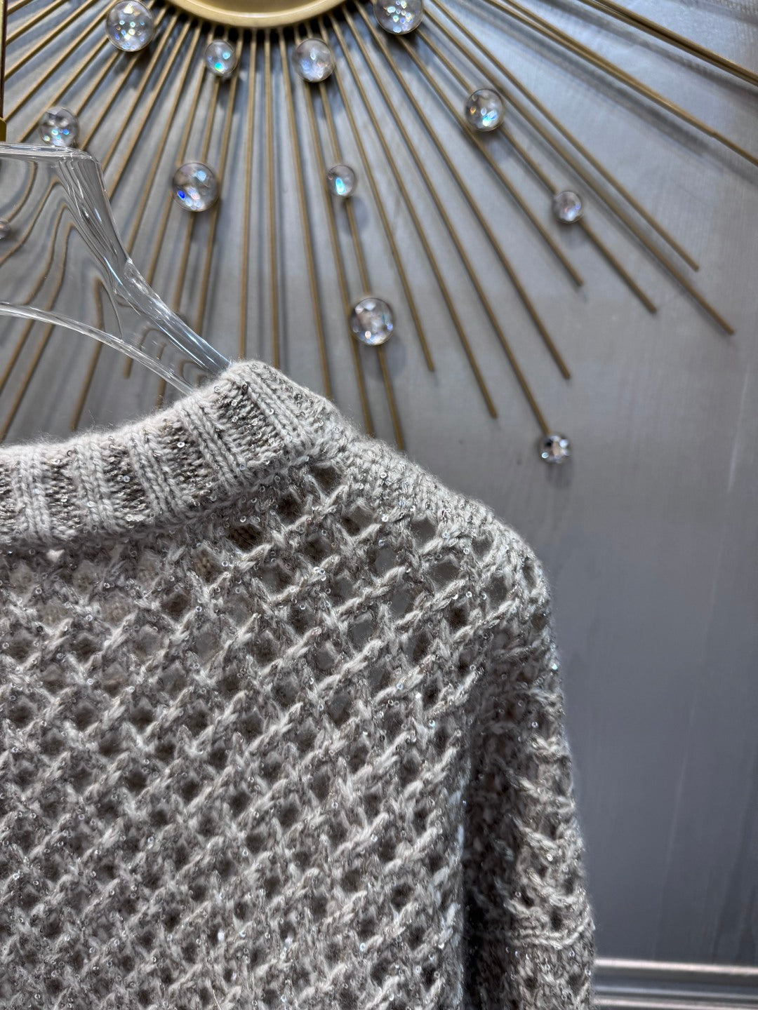 Bcc 25 Grey round neck hollow knit sweater