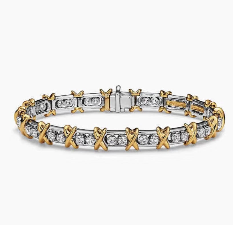 Cross-diamond two-tone bracelet, S925 sterling silver
