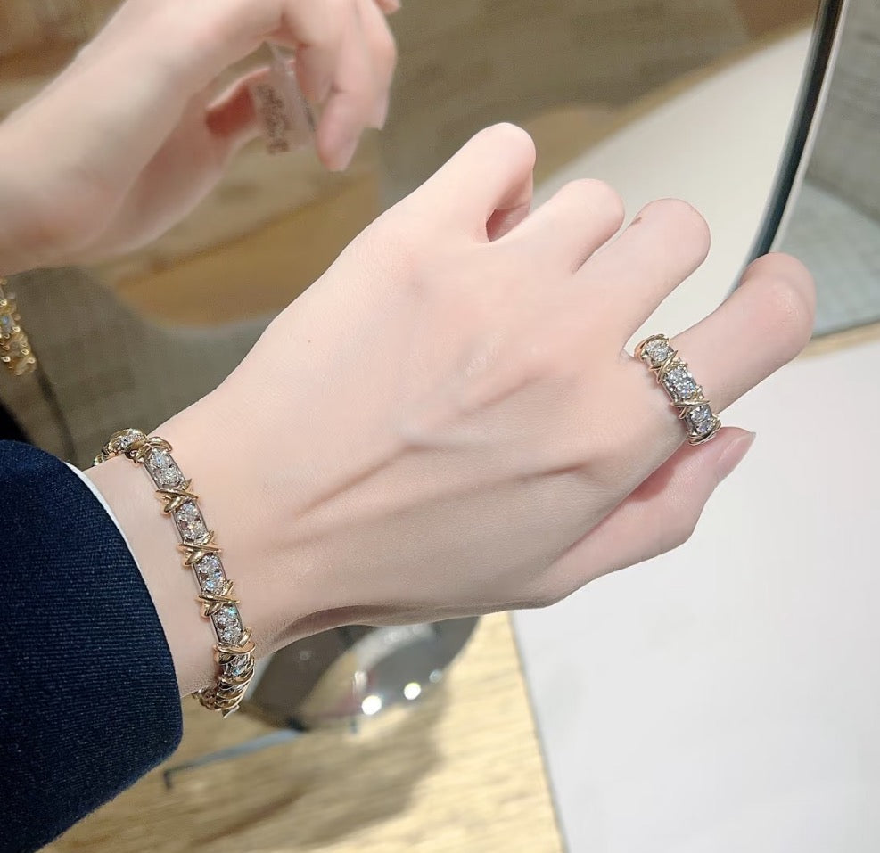 Cross-diamond two-tone bracelet, S925 sterling silver
