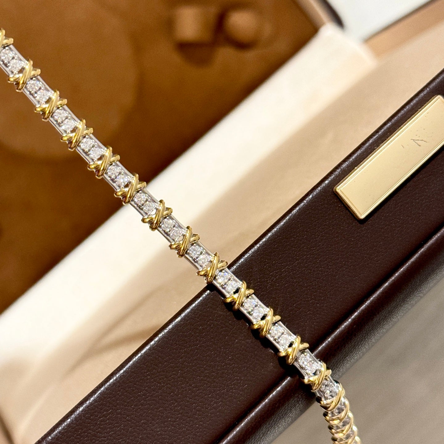 Cross-diamond two-tone bracelet, S925 sterling silver