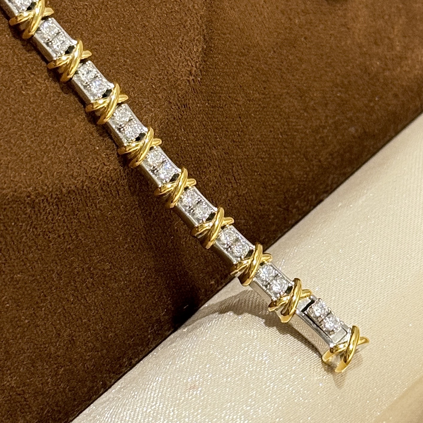 Cross-diamond two-tone bracelet, S925 sterling silver