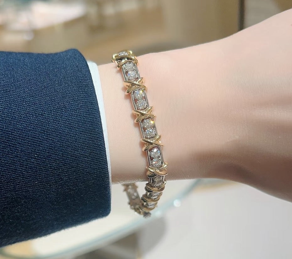 Cross-diamond two-tone bracelet, S925 sterling silver