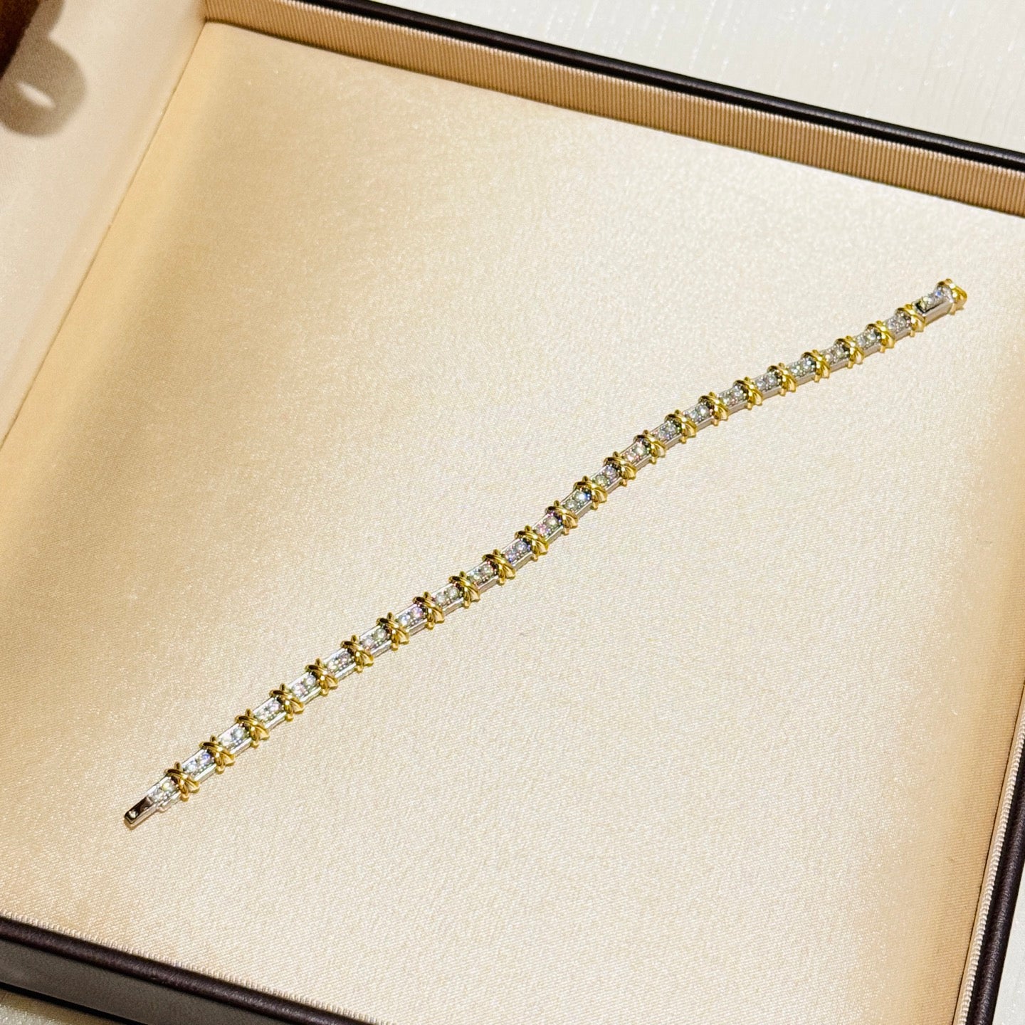 Cross-diamond two-tone bracelet, S925 sterling silver