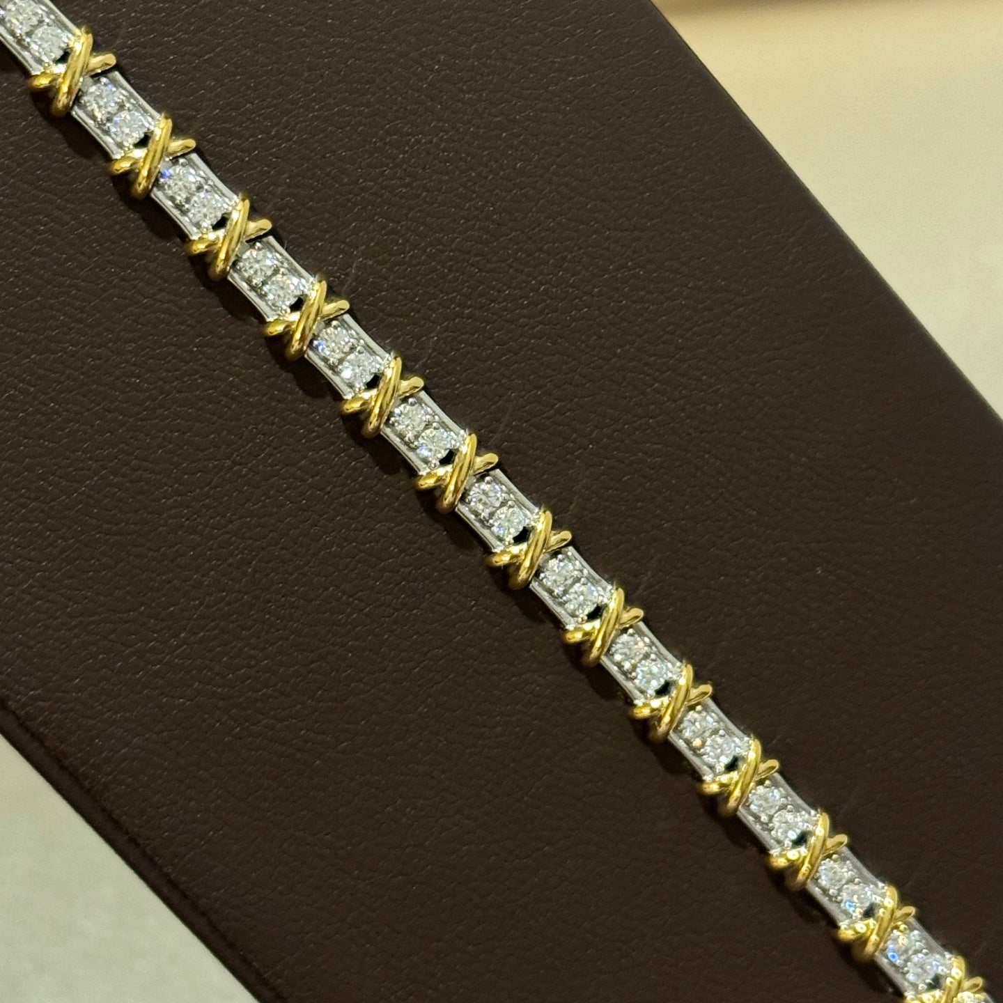 Cross-diamond two-tone bracelet, S925 sterling silver