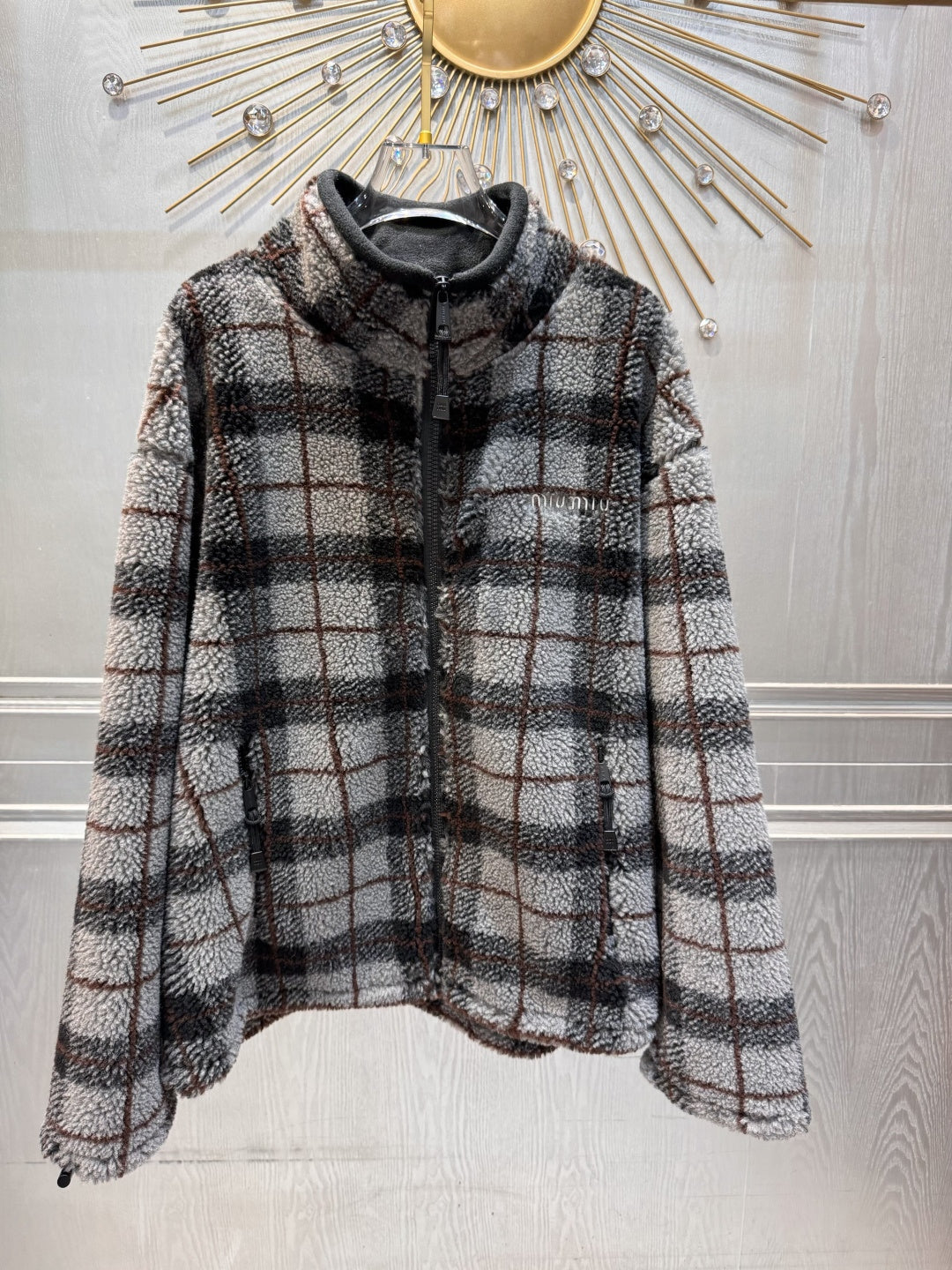 Mu 25fw plaid fleece jacket