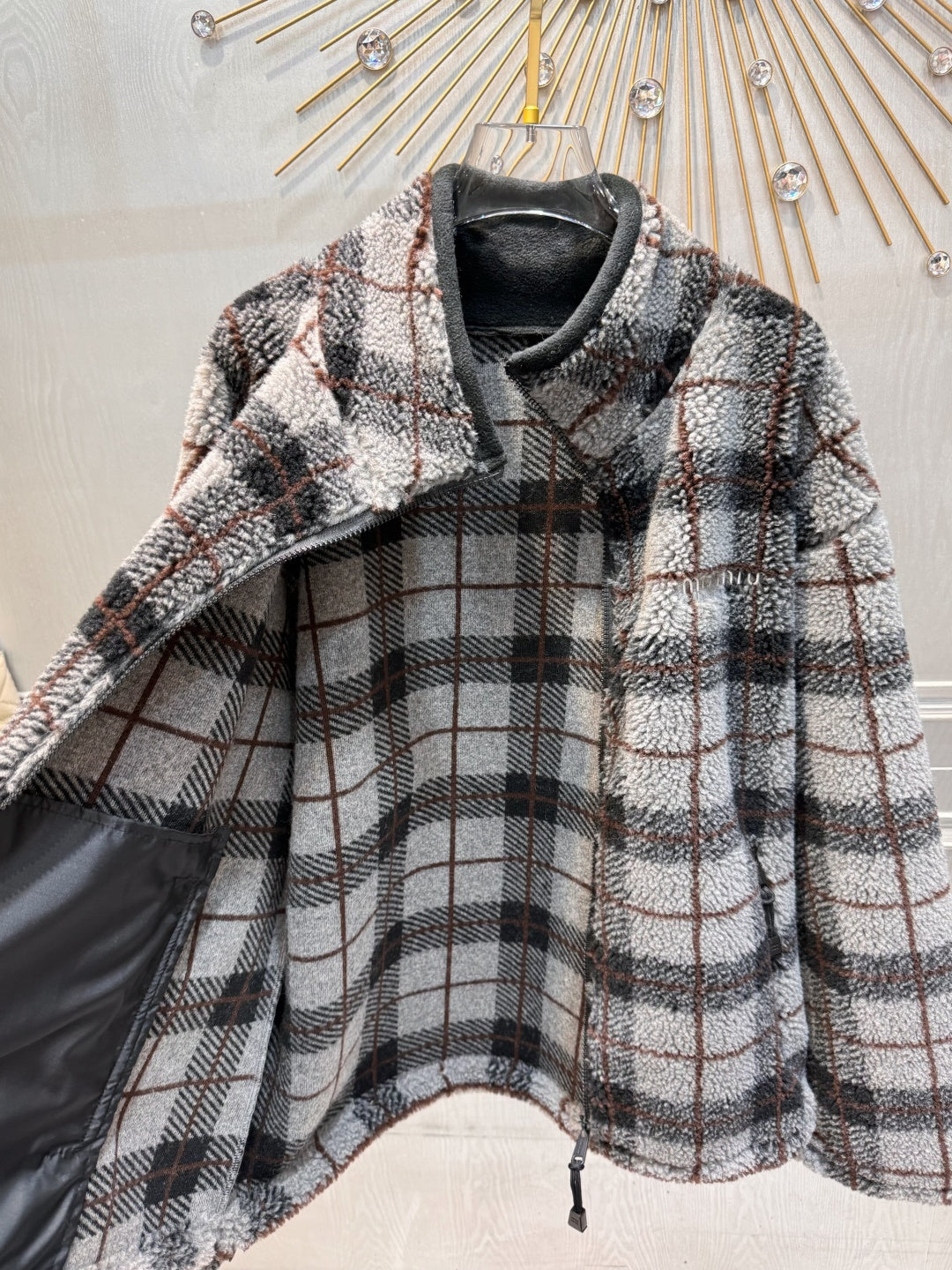 Mu 25fw plaid fleece jacket