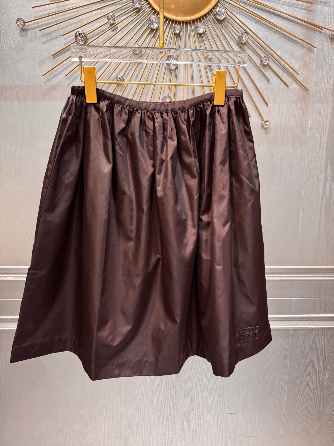Mu**new dark brown nylon midi skirt