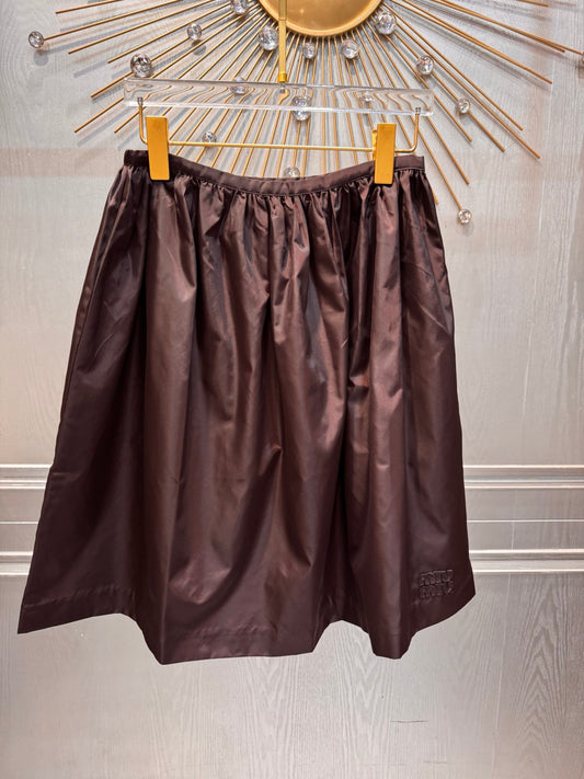 Mu**new dark brown nylon midi skirt