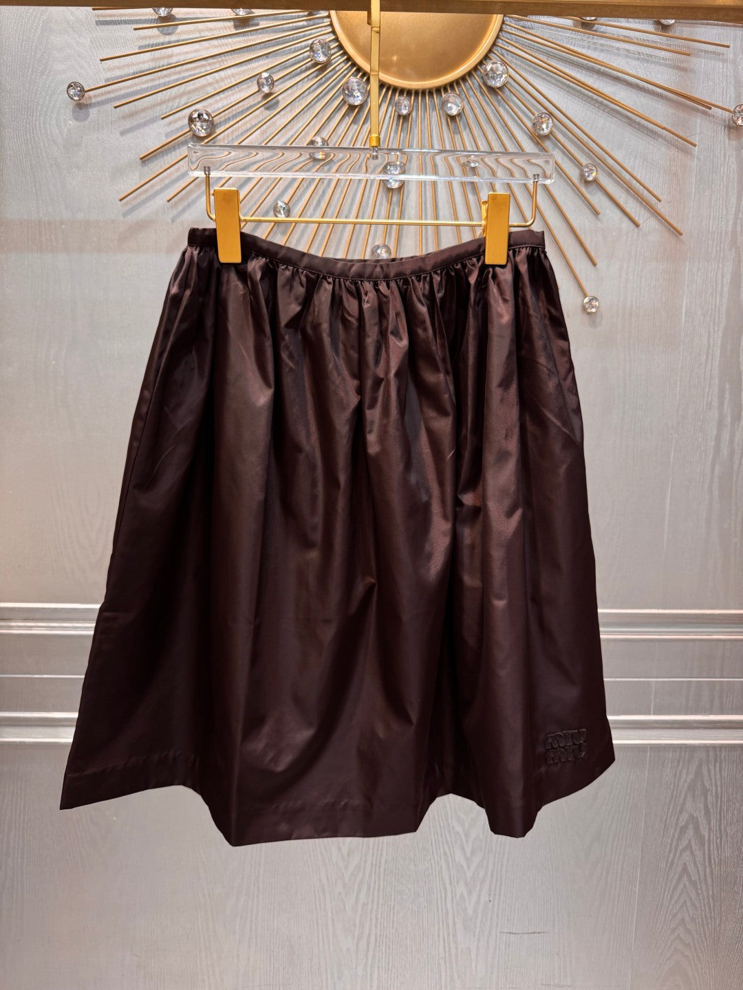 Mu**new dark brown nylon midi skirt