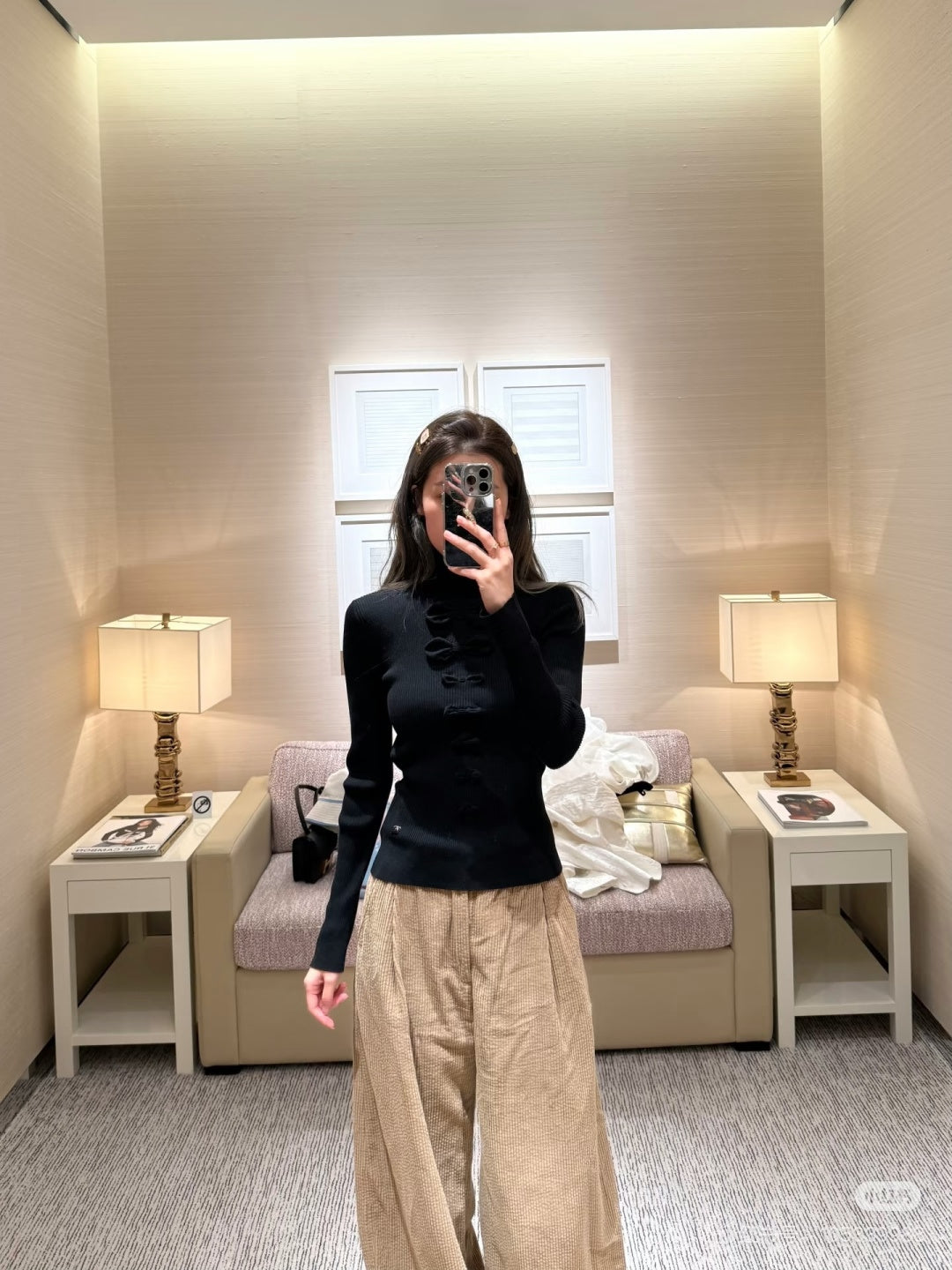 Cha**new black bow-tie knit sweater