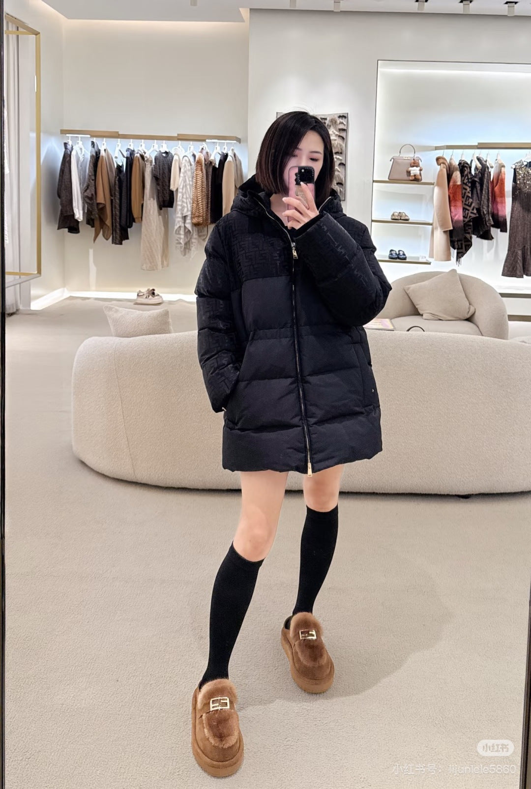 FF**black  jacquard down jacket