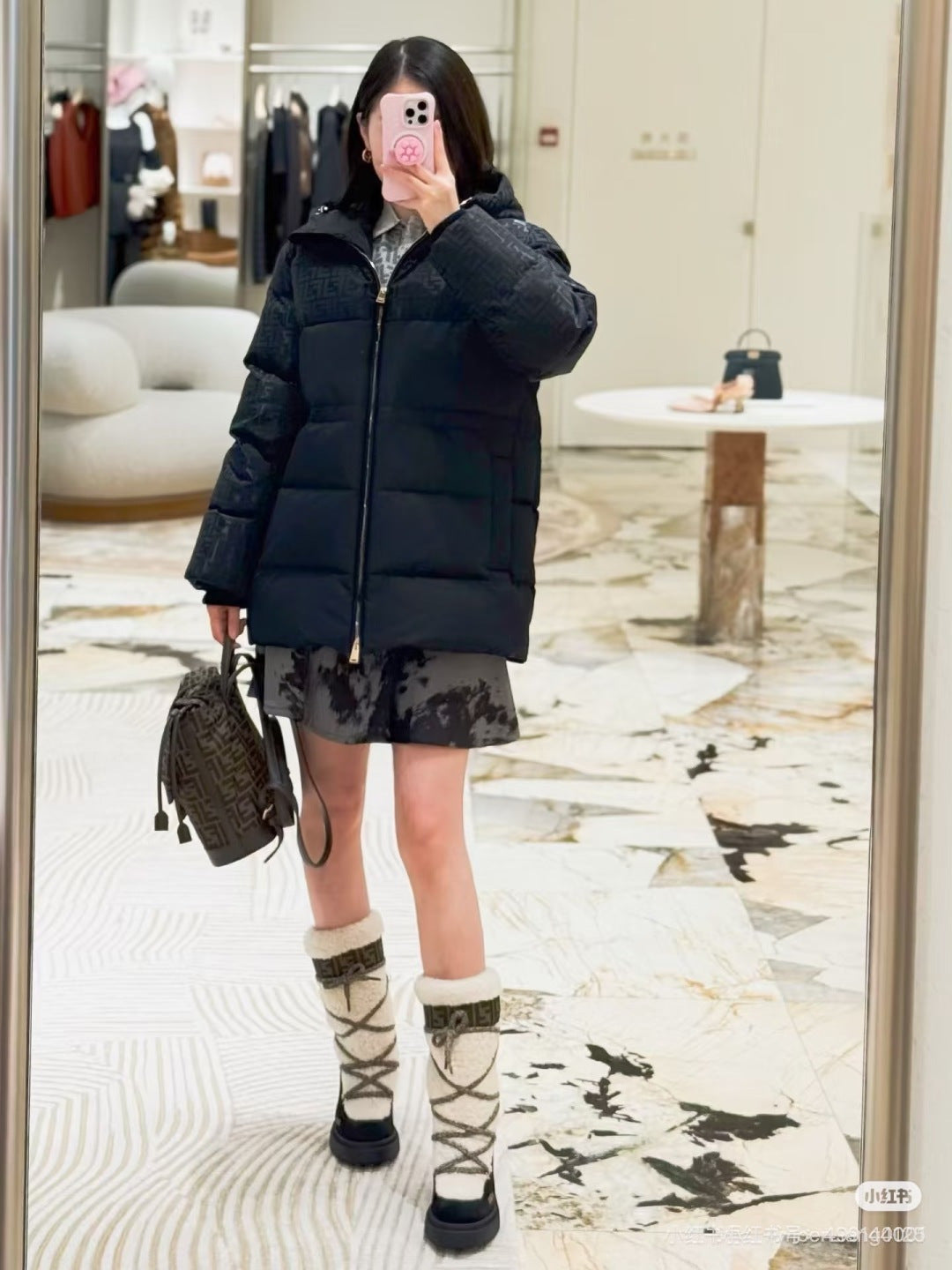 FF**black  jacquard down jacket