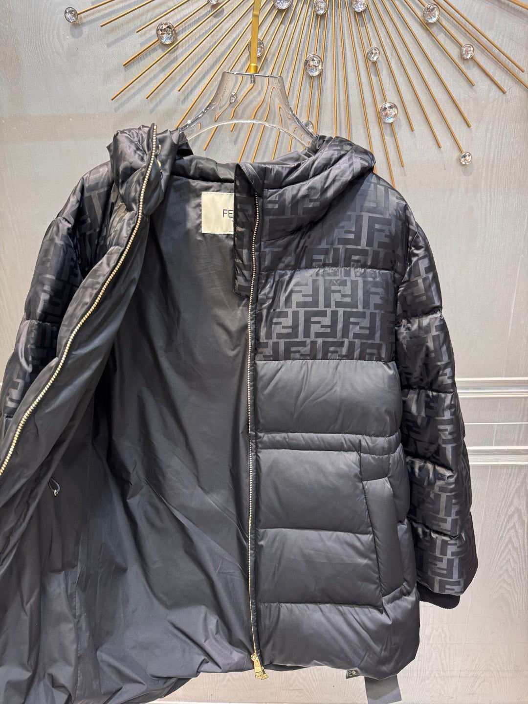 FF**black  jacquard down jacket