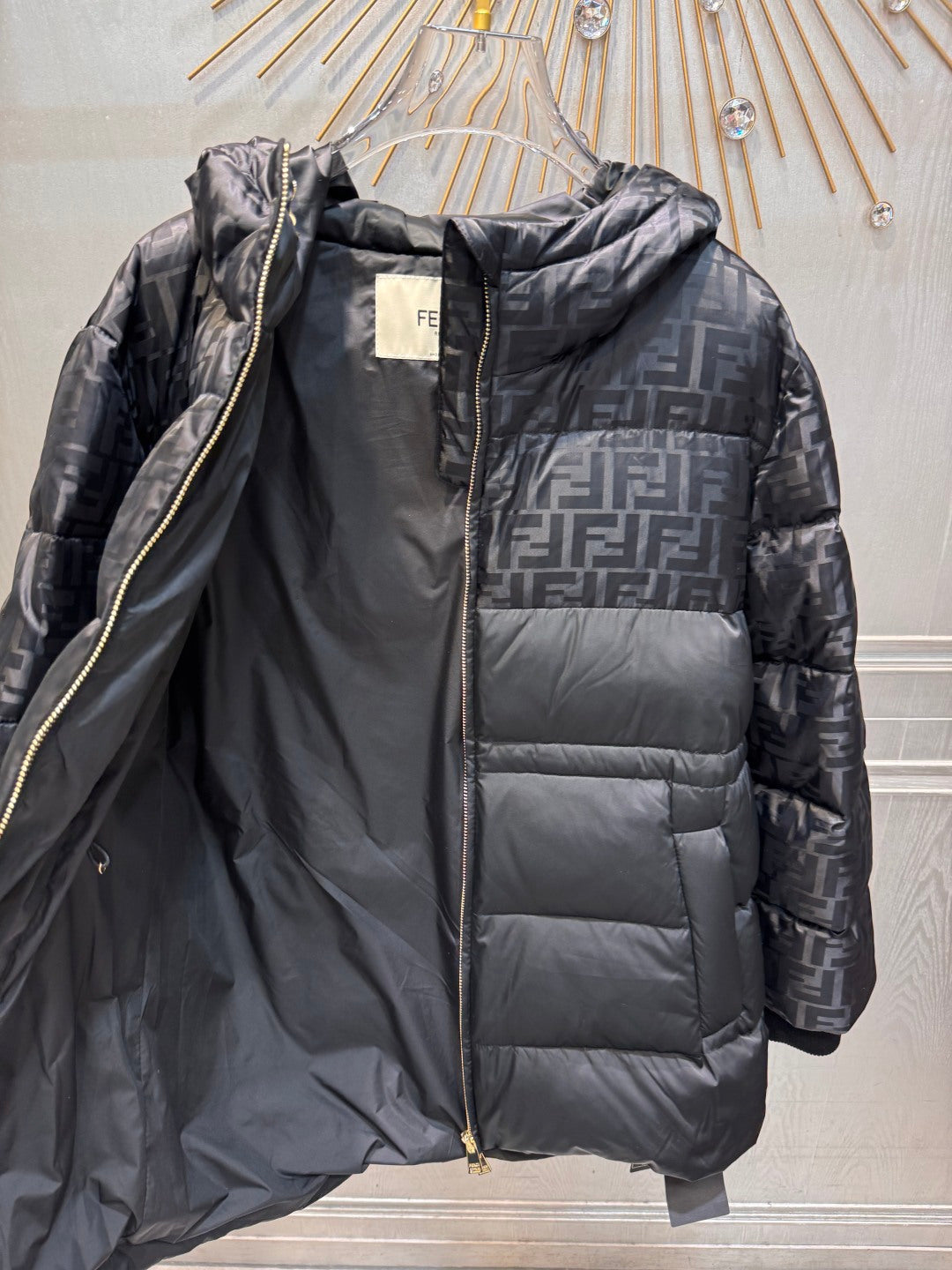FF**black  jacquard down jacket