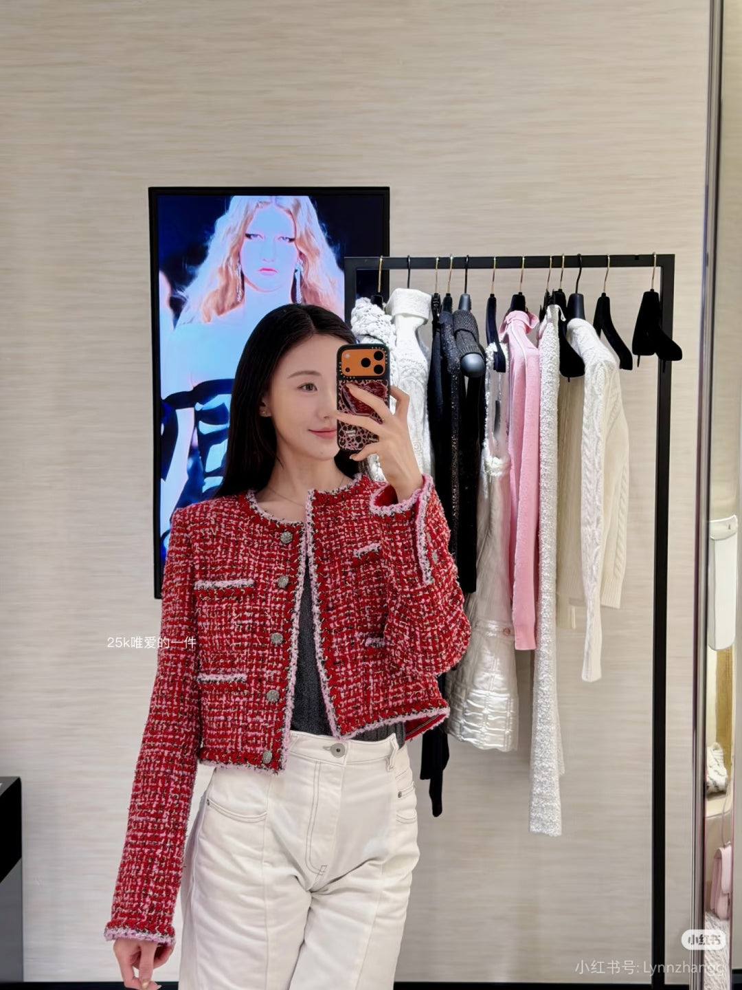 Cha**25FW Red tweed coat